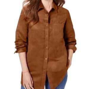 Woman Within Copper Faux Suede Long Sleeve Button Down Shirt Women’s Size 3X